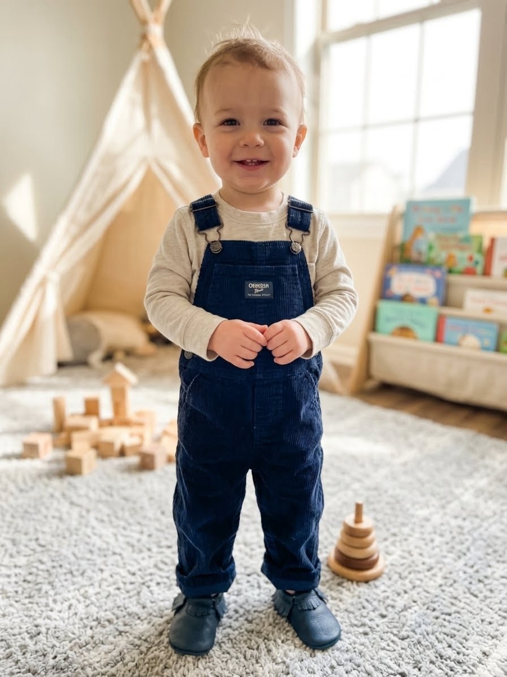 OshKosh B'gosh Navy Blue Iconic Cotton Corduroy Kids 24mo Cottagecore Overalls